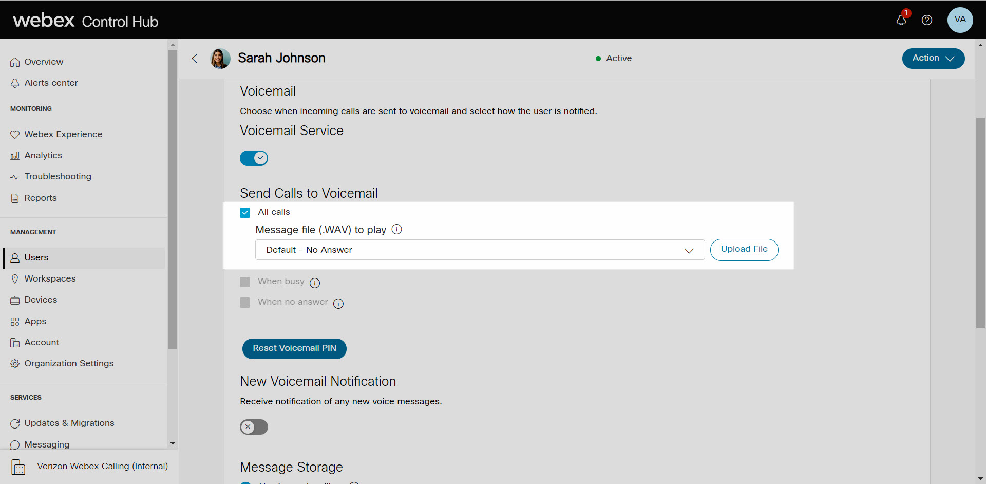 Control Hub Voicemail Verizon